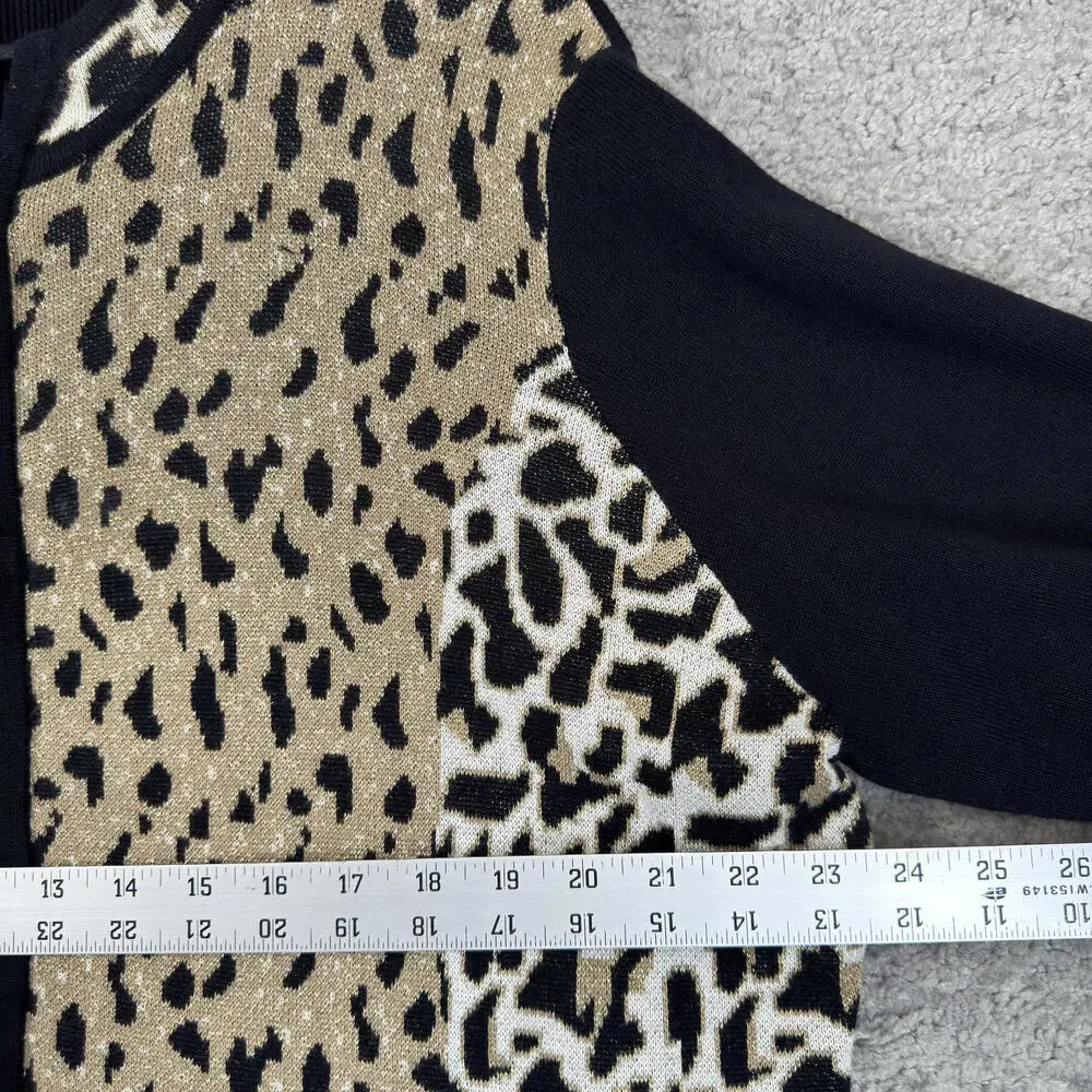 TanJay Women's Animal Print Zip-Up Cardigan Jacket XL Cheetah Leopard Black Gold